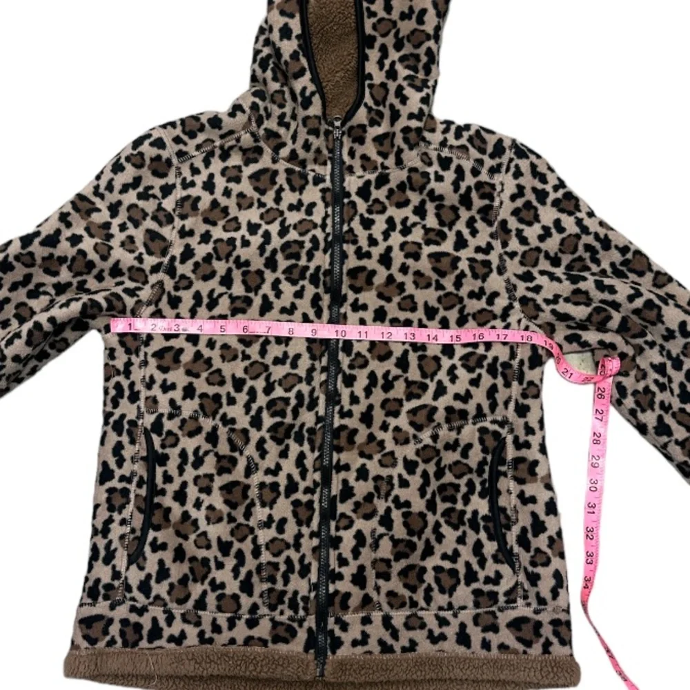 Leopard Print Fleece Hooded Zip Up Jacket With Pockets Ladies Size Medium